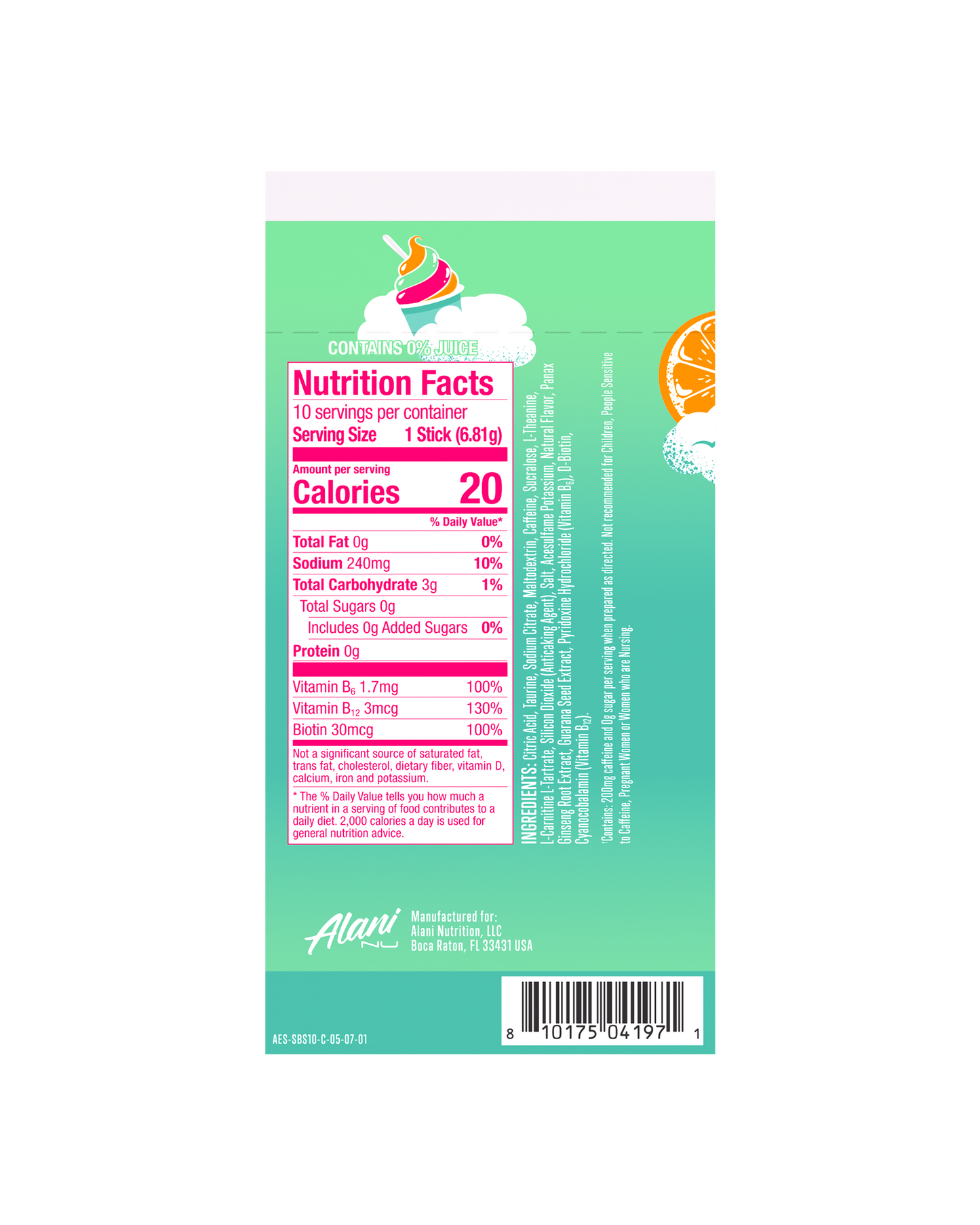 Sherbet Swirl Energy Drink Mix Sticks - 10 Pack