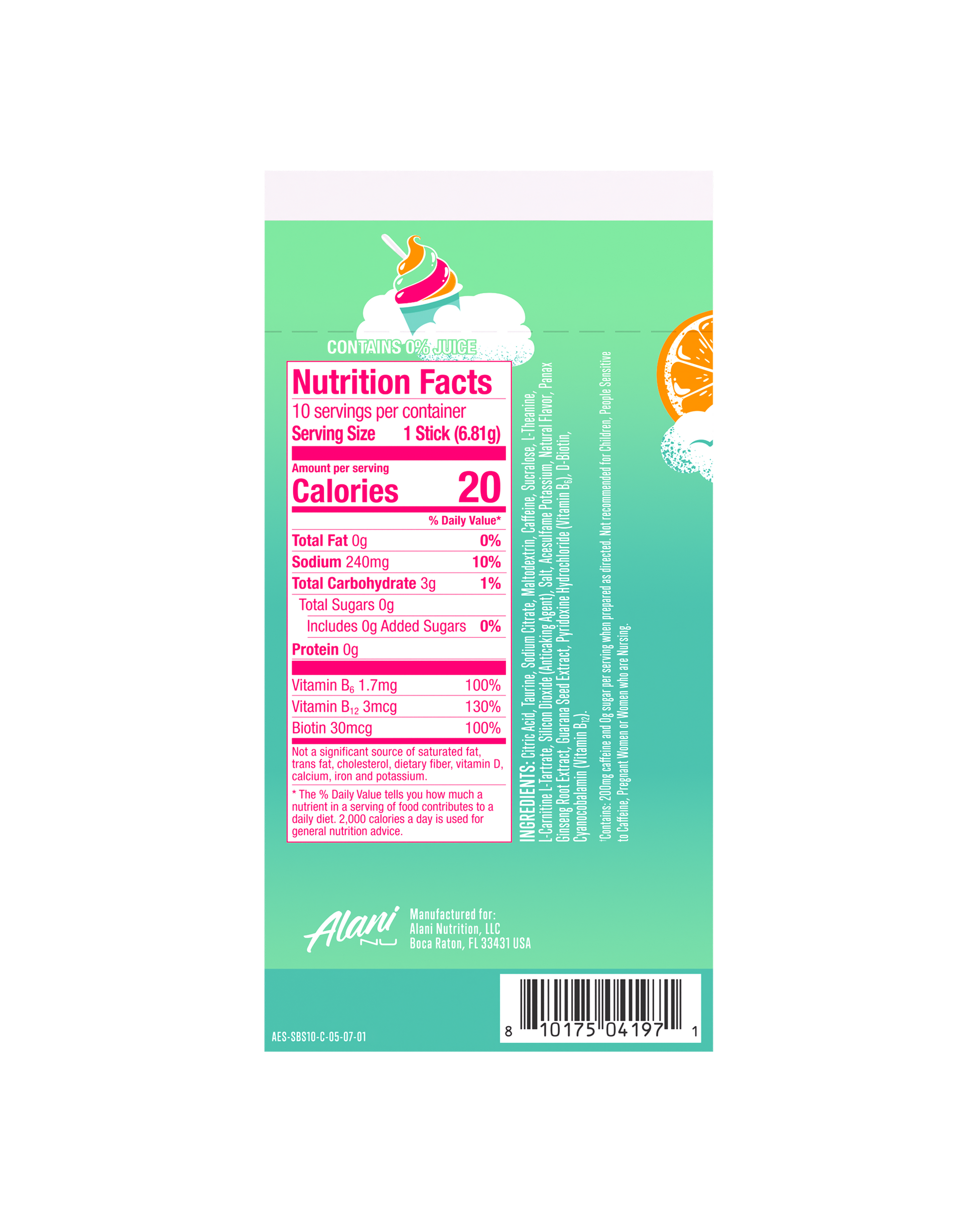 Sherbet Swirl Energy Drink Mix Sticks - 10 Pack