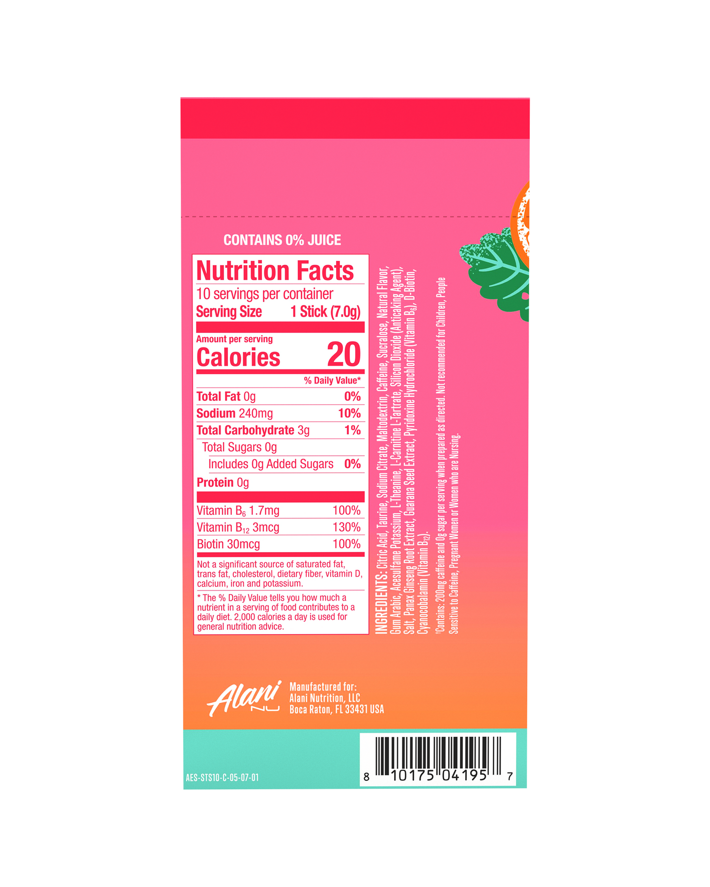 Strawberry Sunrise Energy Drink Mix Sticks - 10 Pack