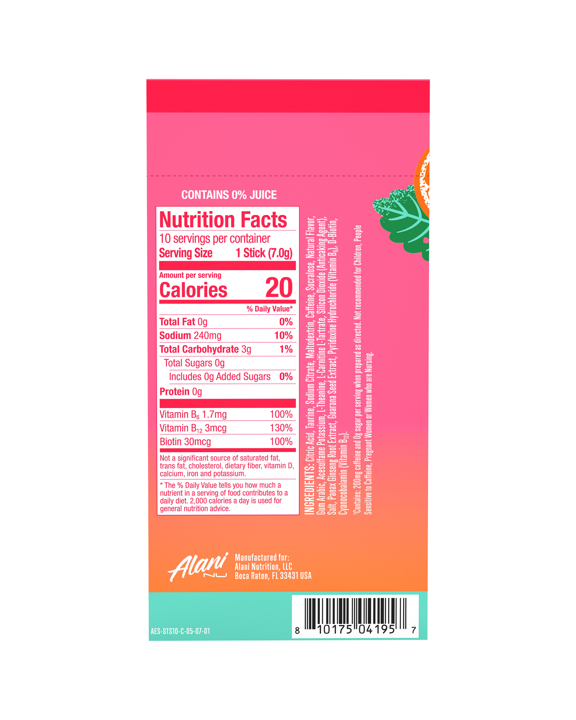 Strawberry Sunrise Energy Drink Mix Sticks - 10 Pack