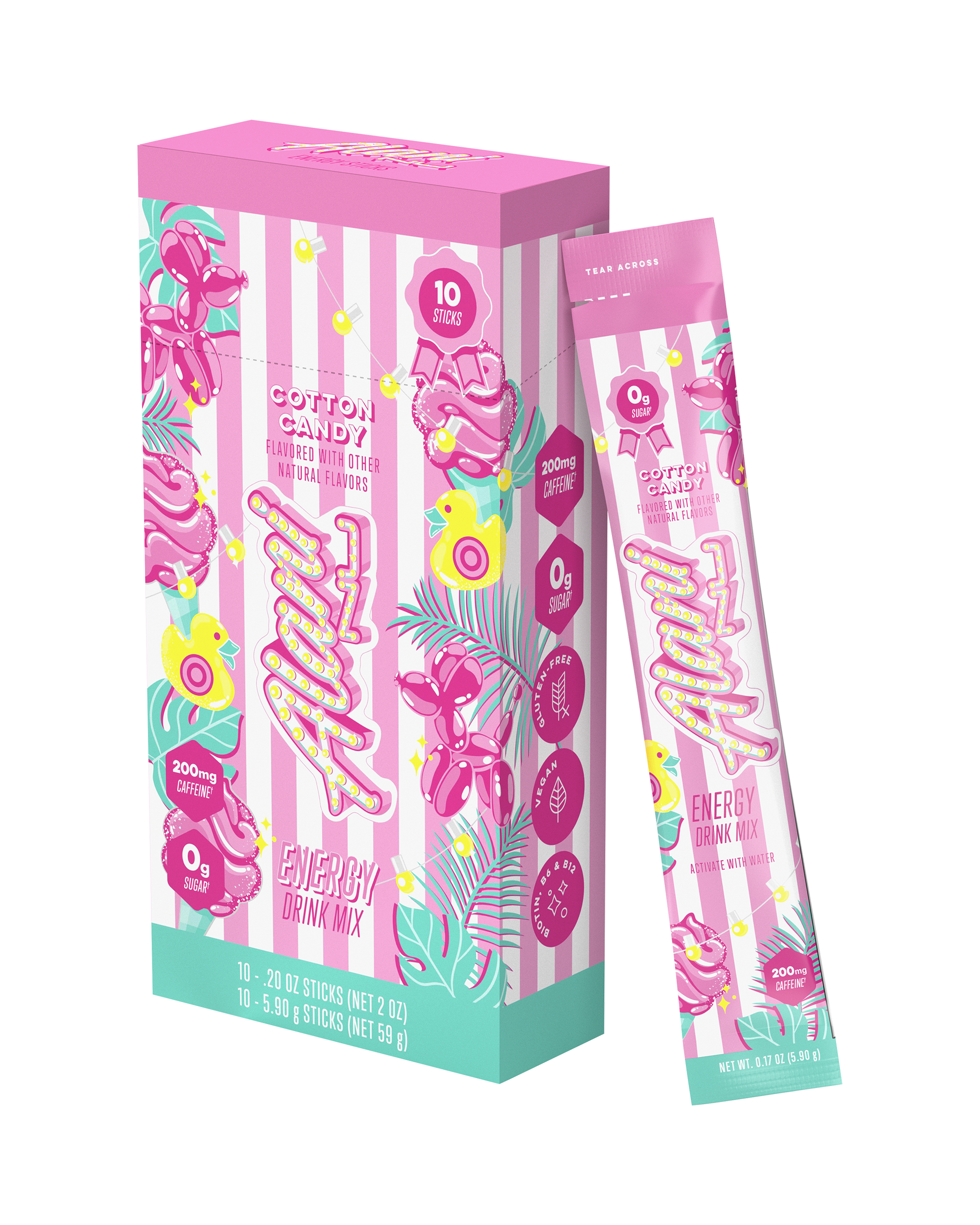 Cotton Candy Energy Drink Mix Sticks - 10 Pack