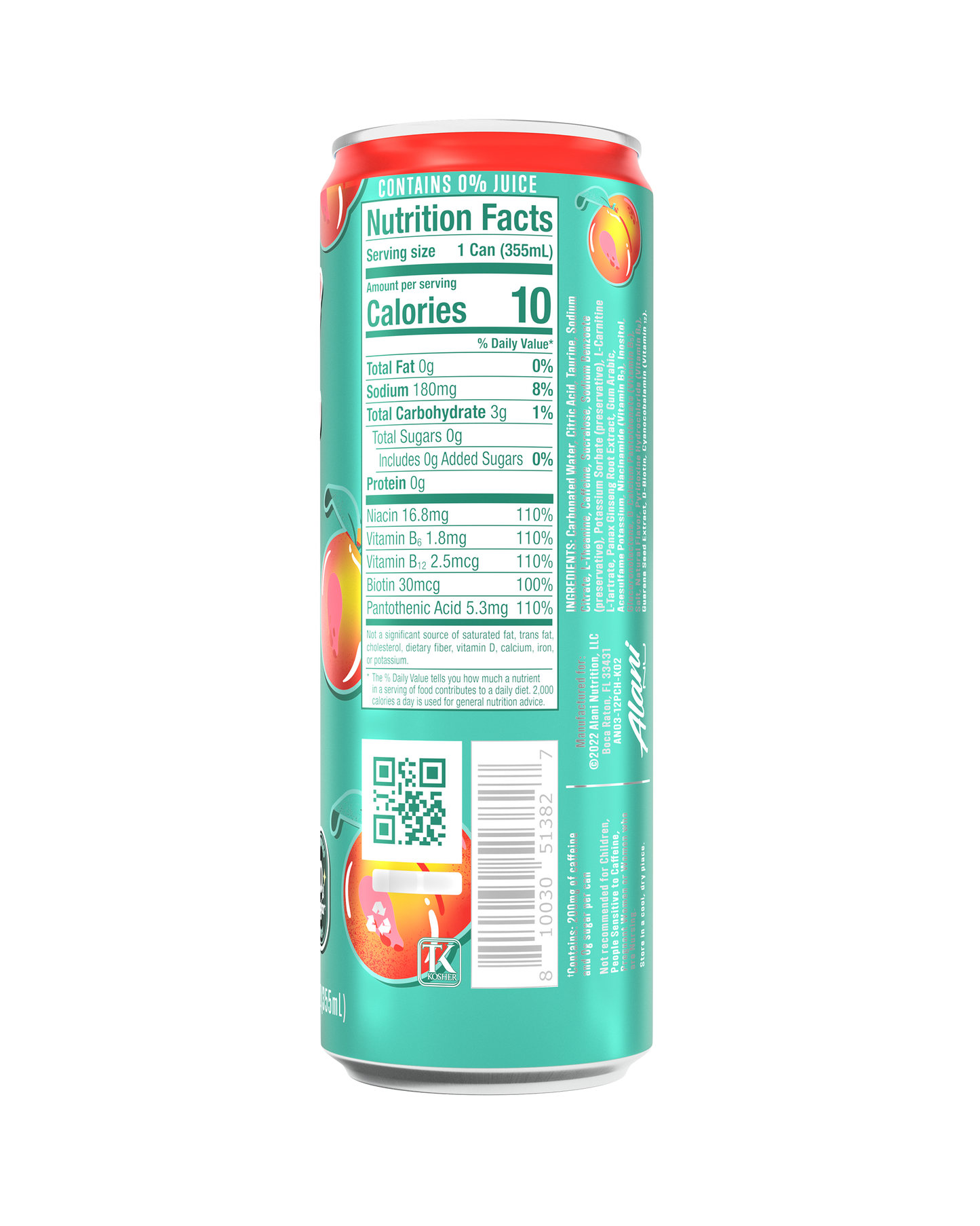 Juicy Peach Zero-Sugar Energy Drink - 12 Pack